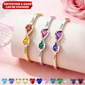 Personalized Infinity Double Heart Birthstones Engraved Cuff Bracelet