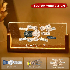 Daddy's Team Fist Bump Personalized U-Base Acrylic LED Night Light, Gift For Dad, Grandpa, Husband