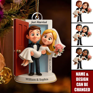 Personalized Our First Christmas Married Ornament - Custom Wedding Couple Threshold