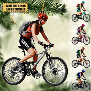 Personalized Mountain Biking Ornament, Custom Name Acrylic Flat Ornament For Girl Biker