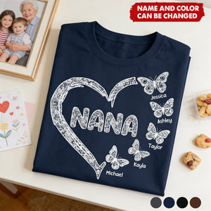 Grandma Lace Pattern Butterflies Heart - Personalized Shirt - Gift For Grandma, Mom