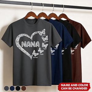 Grandma Lace Pattern Butterflies Heart - Personalized Shirt - Gift For Grandma, Mom
