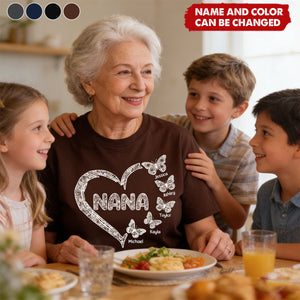 Grandma Lace Pattern Butterflies Heart - Personalized Shirt - Gift For Grandma, Mom