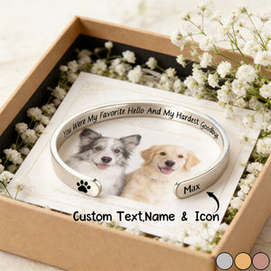 Pet Paw Print Quote - Personalized Cuff Bangle Bracelet With Box