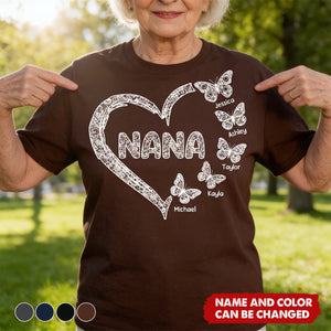 Grandma Lace Pattern Butterflies Heart - Personalized Shirt - Gift For Grandma, Mom