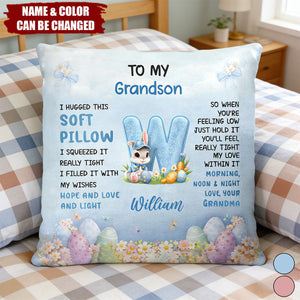 Faux Embroidered Bunny Hugging Initial Letter - Personalized Pillow
