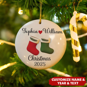 Personalized Couple Christmas Stocking Ceramic Ornament - Married Anniversary Gift