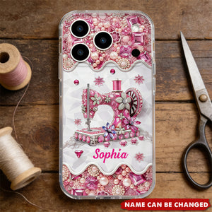 Vintage Sewing Machine Diamond Floral, Clear Phone Case, Gift For Mom