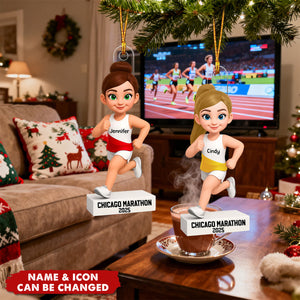 Christmas Boy Girl Running Personalized Acrylic Ornament - Gift For Runners, Running Lovers, Marathon Finishers