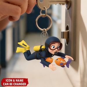 Christmas Boy Girl Scuba Diving - Personalized Acrylic Keychain - Gift For Scuba Diver