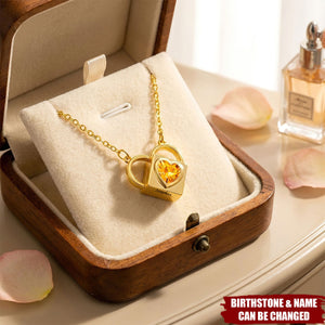 Personalized Love Lock Heart Birthstone Locket Necklace with Name - Birthday Anniversary Gift for Women