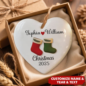 Personalized Couple Christmas Stocking Ceramic Ornament - Married Anniversary Gift