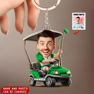 Personalized Golfer Face Photo Acrylic Keychain - Gift For Golf Lover