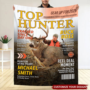 Custom Hunting Magazine Blanket, Personalized Hunting Gifts for Men