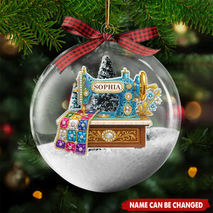 Sewing Machine - Personalized Snow Globe Ornament - Christmas Gift for Sewer, Seamstress