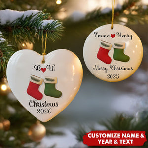 Personalized Couple Christmas Stocking Ceramic Ornament - Married Anniversary Gift