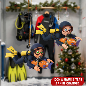Christmas Boy Girl Scuba Diving - Personalized Acrylic Ornament - Gift For Scuba Diver, Grandson, Granddaughter