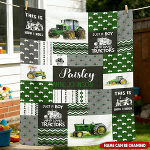 Just A Boy Who Loves Tractors Personalized Construction Vehicle Truck Blanket