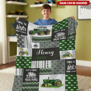 Just A Boy Who Loves Tractors Personalized Construction Vehicle Truck Blanket