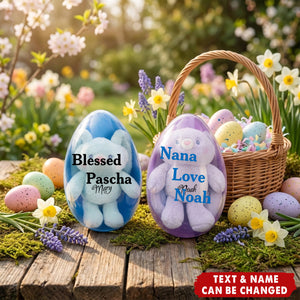 Bunny Hide-and-Seek! - Personalized Stretchable Plush Bunny Keychain & Jumbo Easter Egg Set