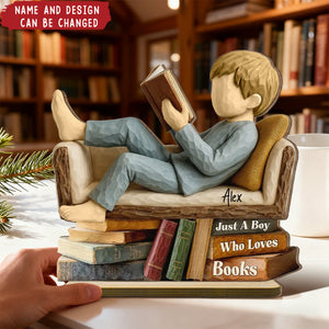 Man Woman Book Lover Reading Book On Sofa - Personalized Standing Wooden Plaque