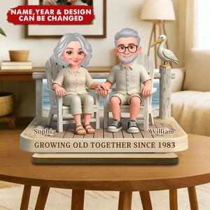 Eternal Love Couple On The Beach Growing Old Together - Personalized 2-Layer Wooden Plaque - Gift For Couple, Gift For Him, For Her