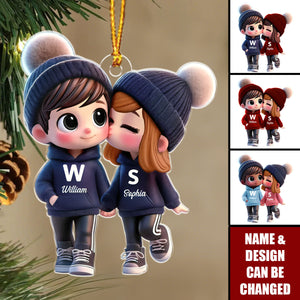 Cute Cartoon Couple Walking Personalized Acrylic Christmas Ornament