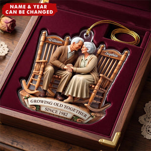 Old Couple Sitting On Rocking Chairs Together Personalized Christmas Acrylic Ornament