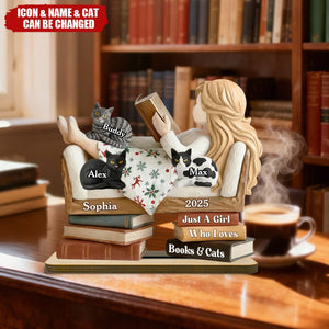 Just a Girl Who Loves Books & Cats - Personalized Wooden Plaque