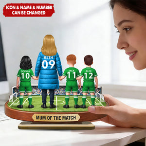 Mum Of The Match - Personalised 2-Layered Wooden Plaque – Gift For Football Mum