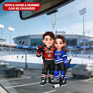 Hockey Couple I'll Always Be Your Biggest Fan Custom Action Figure - Personalized Acrylic Car Ornament