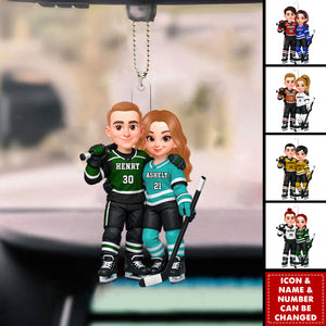 Hockey Couple I'll Always Be Your Biggest Fan Custom Action Figure - Personalized Acrylic Car Ornament
