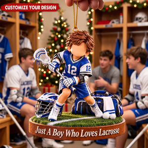 Personalized Boy Acrylic Ornament - Custom Gift for Son, Lacrosse Player Birthday Gift