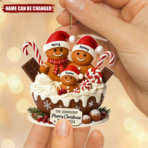 Gingerbread Family Holiday Delight Personalized Acrylic Ornament, Christmas Tree Decor, Family Ornament