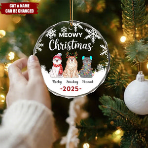 Cute Meowy Christmas - Personalized Glass Ornament