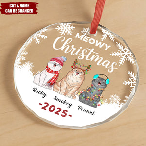 Cute Meowy Christmas - Personalized Glass Ornament