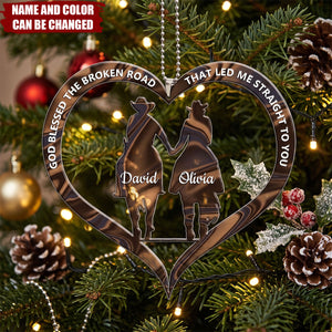 Cowboy and Cowgirl Holding Hands God Blessed Personalized Ornament