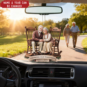 Growing Old Together Couple Sitting On Rocking Chairs Personalized Car Ornament