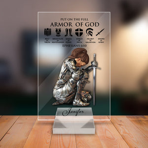 Personalized Custom Name, Skin Tone And Hairstyles Woman Warrior Of God of God Put On The Full Armor of God Ephesians 6-10 Acrylic Plaque