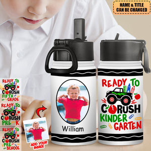 Upload Photo - Personalized Kids Water Bottle With Straw Lid - Birthday, Back To School Gift For Student, Son, Daughter