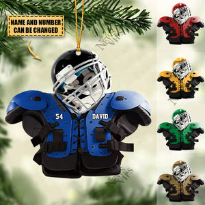 Personalized American Football Shoulder Pads with Helmet Name Shaped Christmas Ornament