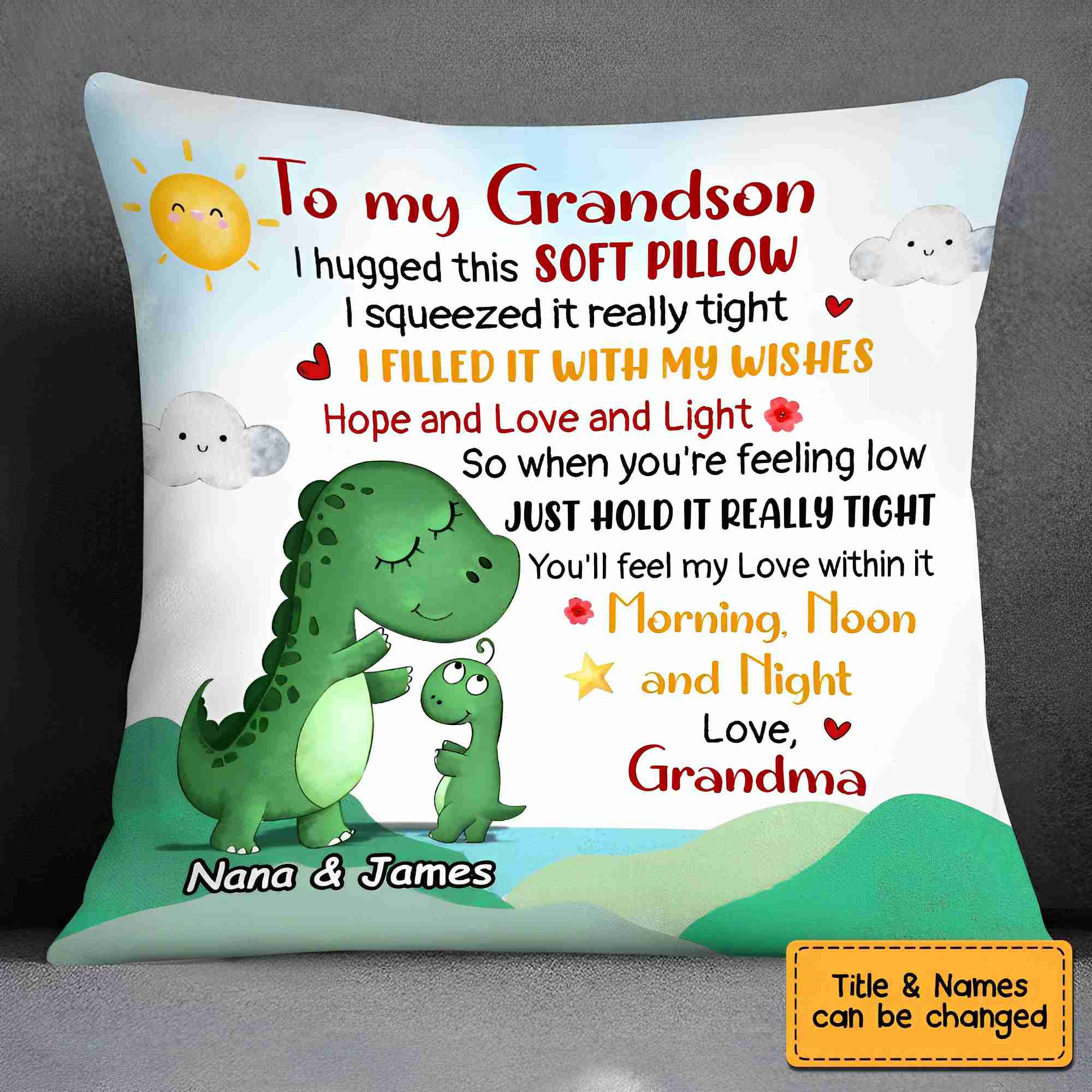 Personalized Dinosaur Grandson Hug This Pillow