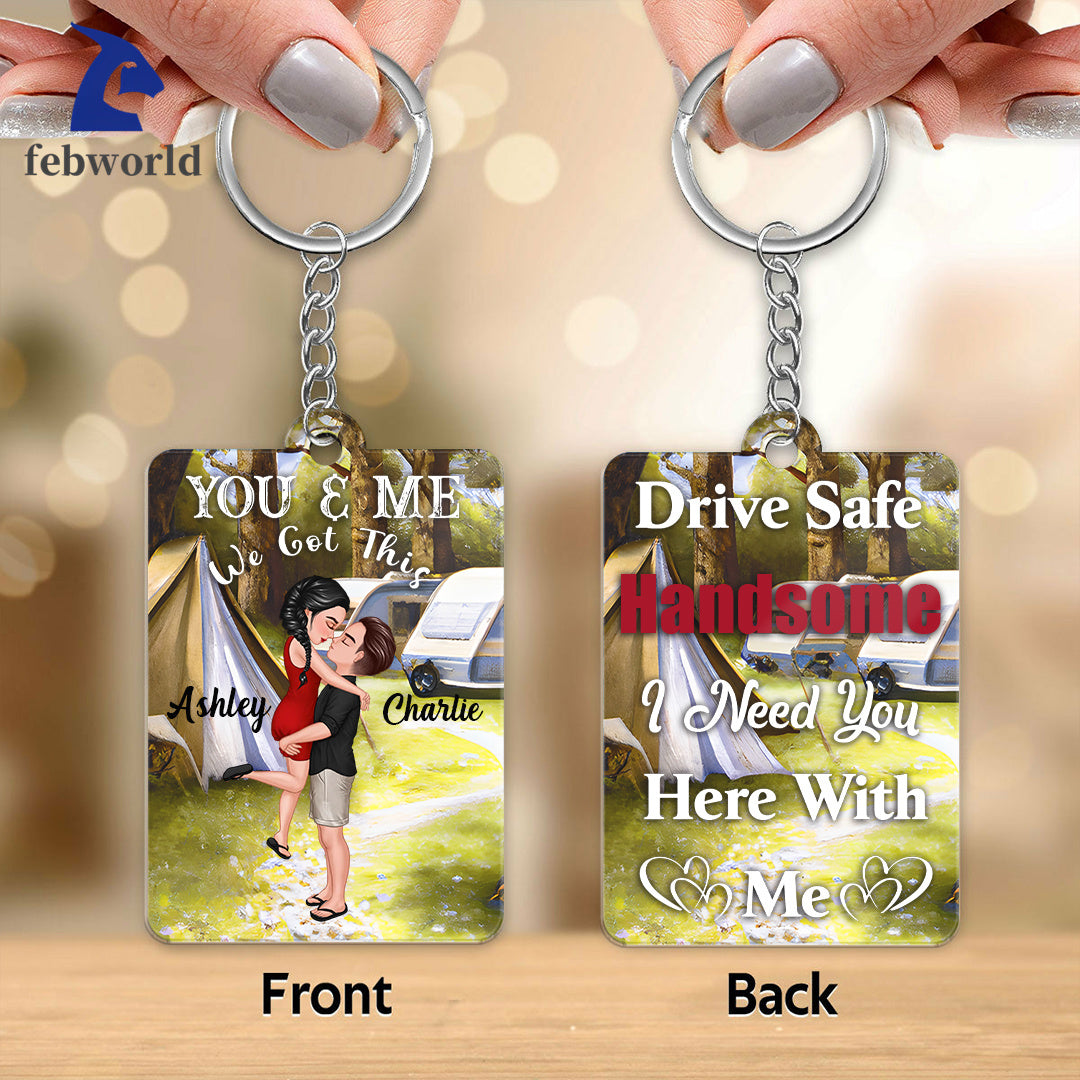 Hugging Kissing Doll Couple Camping - I Need You - Personalized Acrylic Keychain