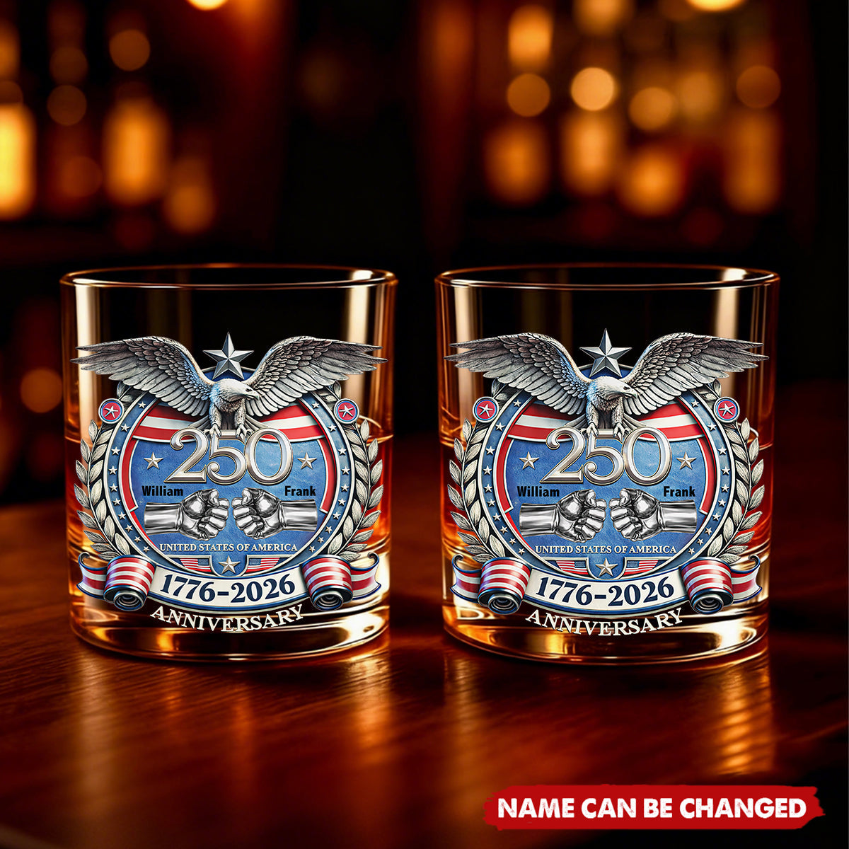 America 250th Anniversary Brother Hand Punch - Personalized Whiskey Glass