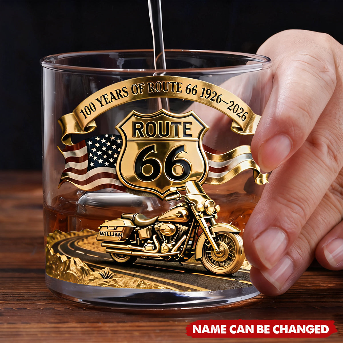 100 Years Of Route Personalized Gifts For Bikers Whiskey Glass