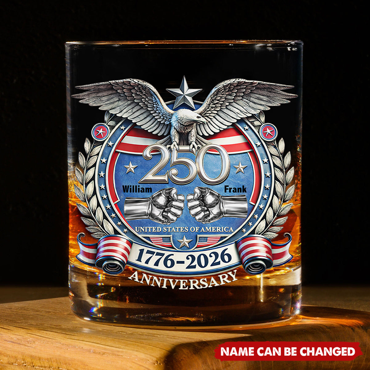 America 250th Anniversary Brother Hand Punch - Personalized Whiskey Glass