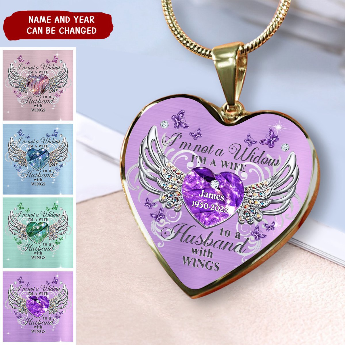 Memorial Butterfly My Husband Has Wings Personalized Heart Necklace