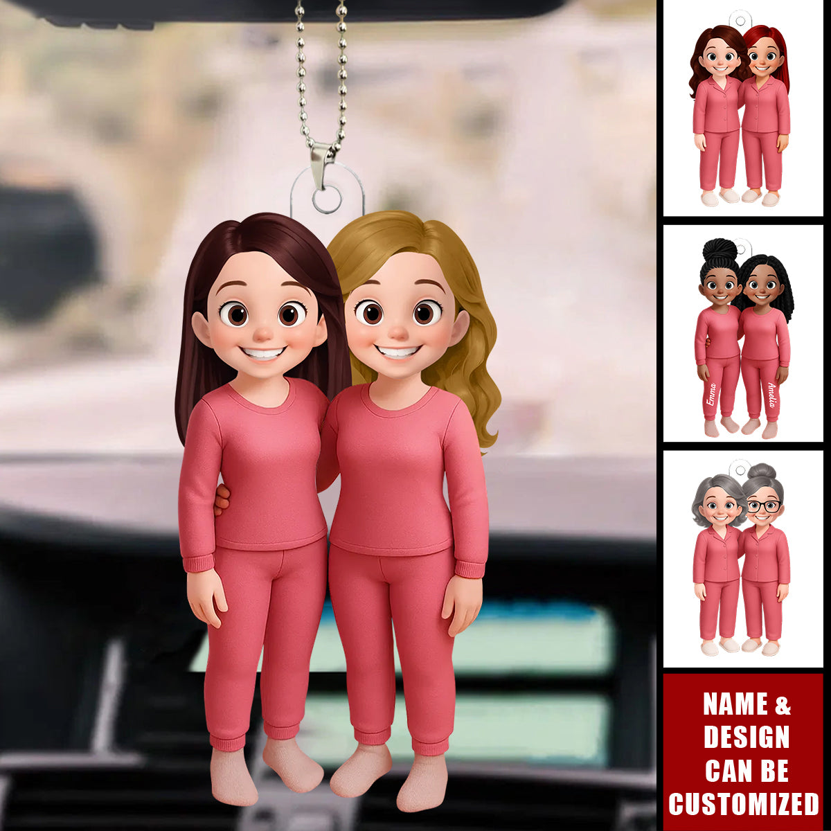 Besties Pink Tone - Personalized Acrylic Car Ornament