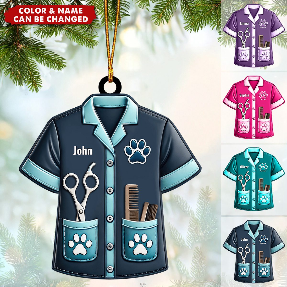 Personalized Pet Groomer Uniform Christmas Acrylic Ornament febworld