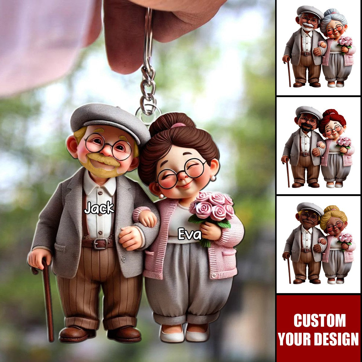 Old Cartoon Couple Holding Hand Personalized Acrylic Keychain -  Gift For Couple
